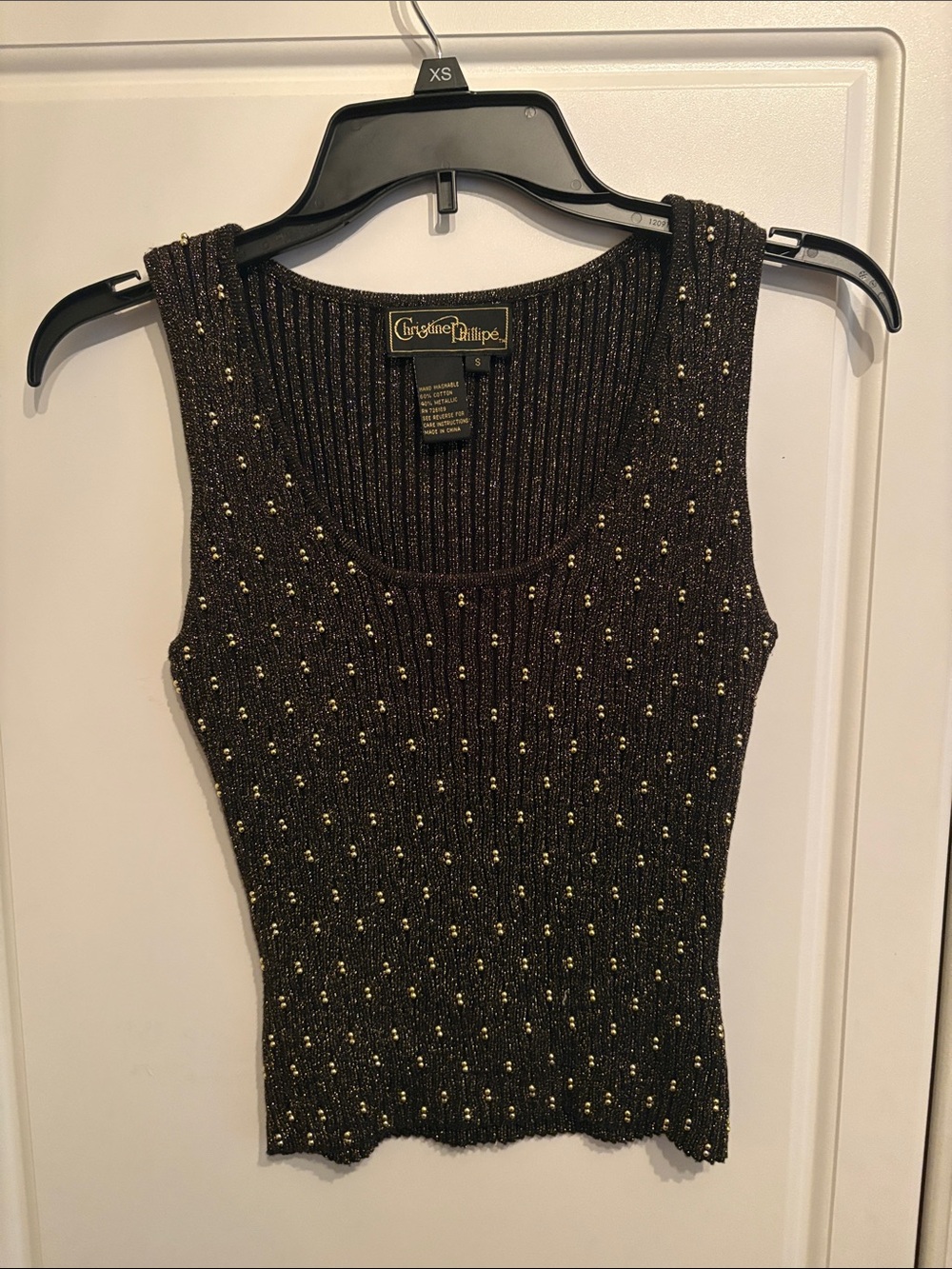 Christina P. Knit Metallic Black Tank Top with Gold Dots